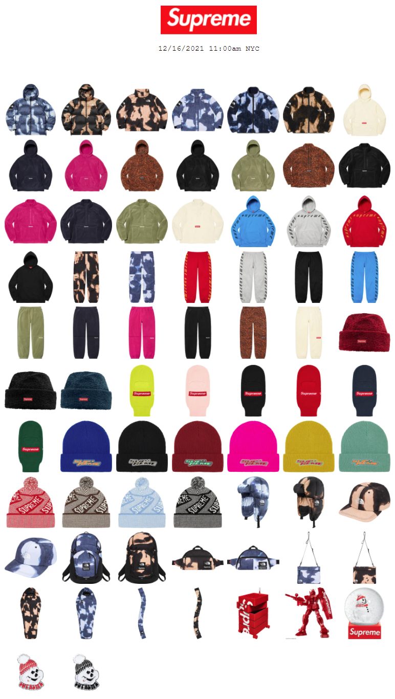 Supreme 公式通販サイトで12月18日 Week17に発売予定の新作アイテム【THE NORTH FACE、ガンダムなど